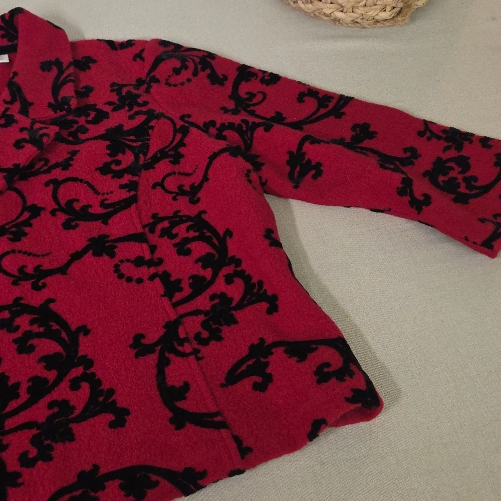 Coldwater Creek Red Jacket with Black Accents 100% Boiked Wool - Picture 3 of 6